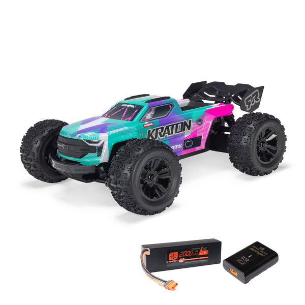 ARRMA 1/16 MINI KRATON 3S DSC 4X4 RTR Brushless Speed Truck (Battery & Charger Included), Teal/Pink