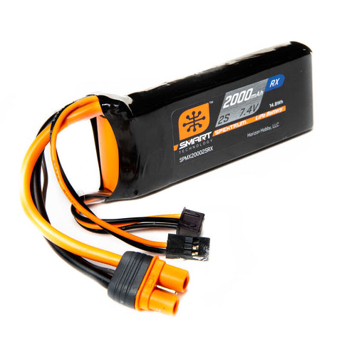 Spektrum 7.4V 2000mAh 2S 15C Smart LiPo Receiver Battery IC3