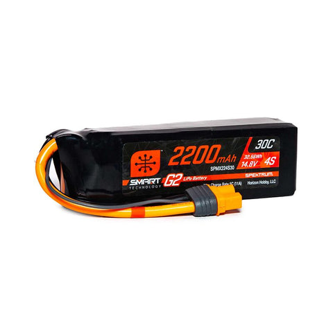 Spektrum 14.8V 2200mAh 4S 30C Smart G2 LiPo Battery: IC3