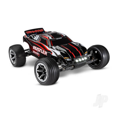 Traxxas Red / Black Rustler 1:10 2WD RTR Electric Stadium Truck (+ TQ 2-ch, XL-5, Titan 550, 7-Cell NiMH, DC charger, LED lights)